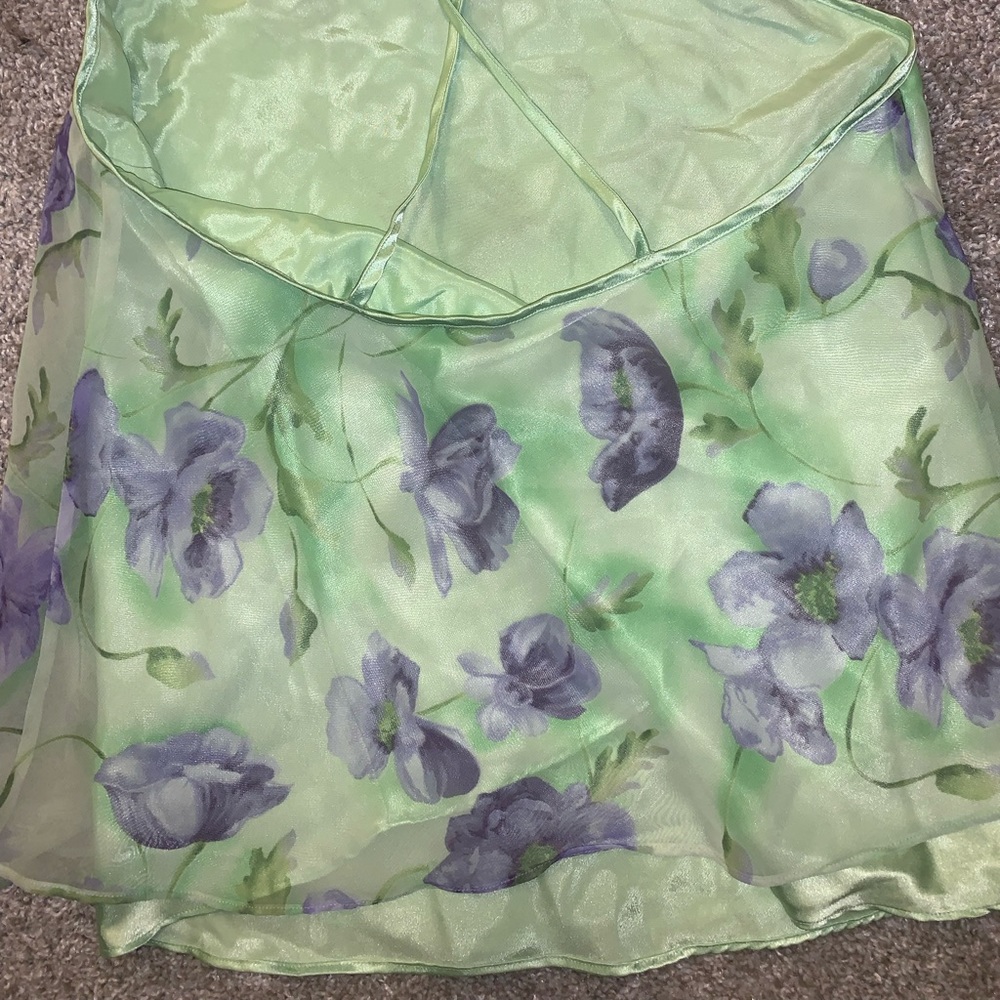 Lime Green & Purple Polyester Floral blouse sz M - Picture 13 of 13